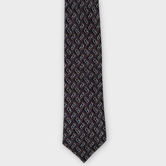 $210 Ermenegildo ZEGNA Exclusive Mens Designer Necktie SILK Geometric 56L x 3.75 - Picture 4 of 11